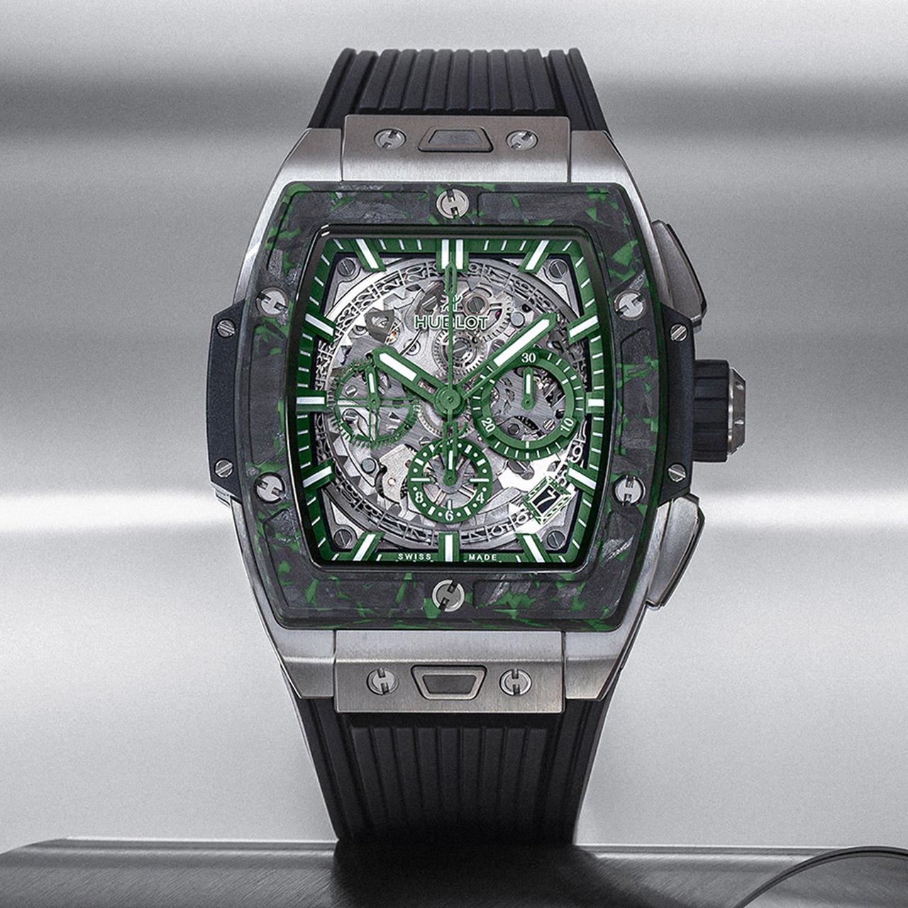 Hublot Spirit of Big Bang Titanium Green Carbon Mexico ref. 642.NQ.5270.NR.MEX24 black rubber strap