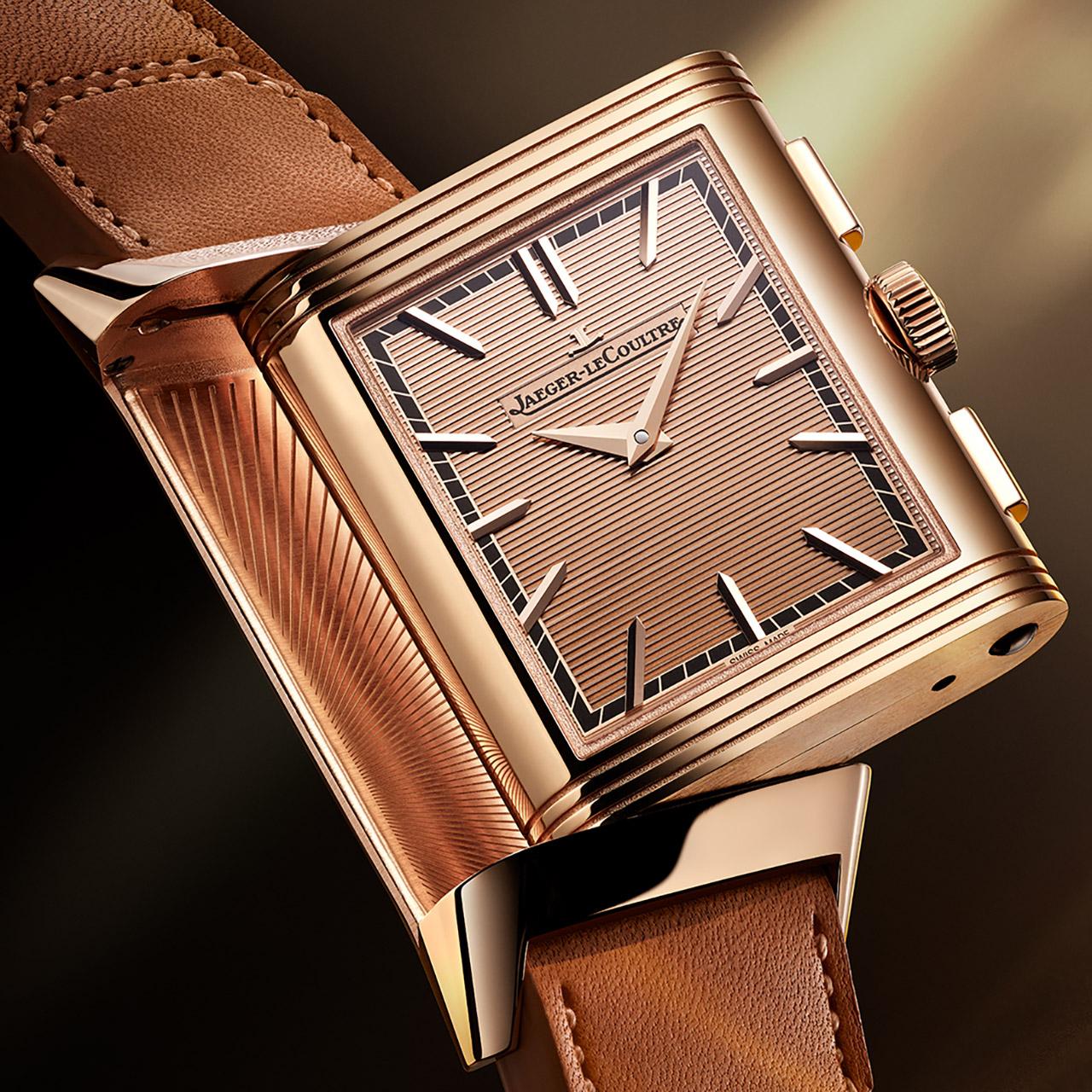 Jaeger-LeCoultre Reverso Tribute Chronograph Full Pink Gold ref. Q389256J side front