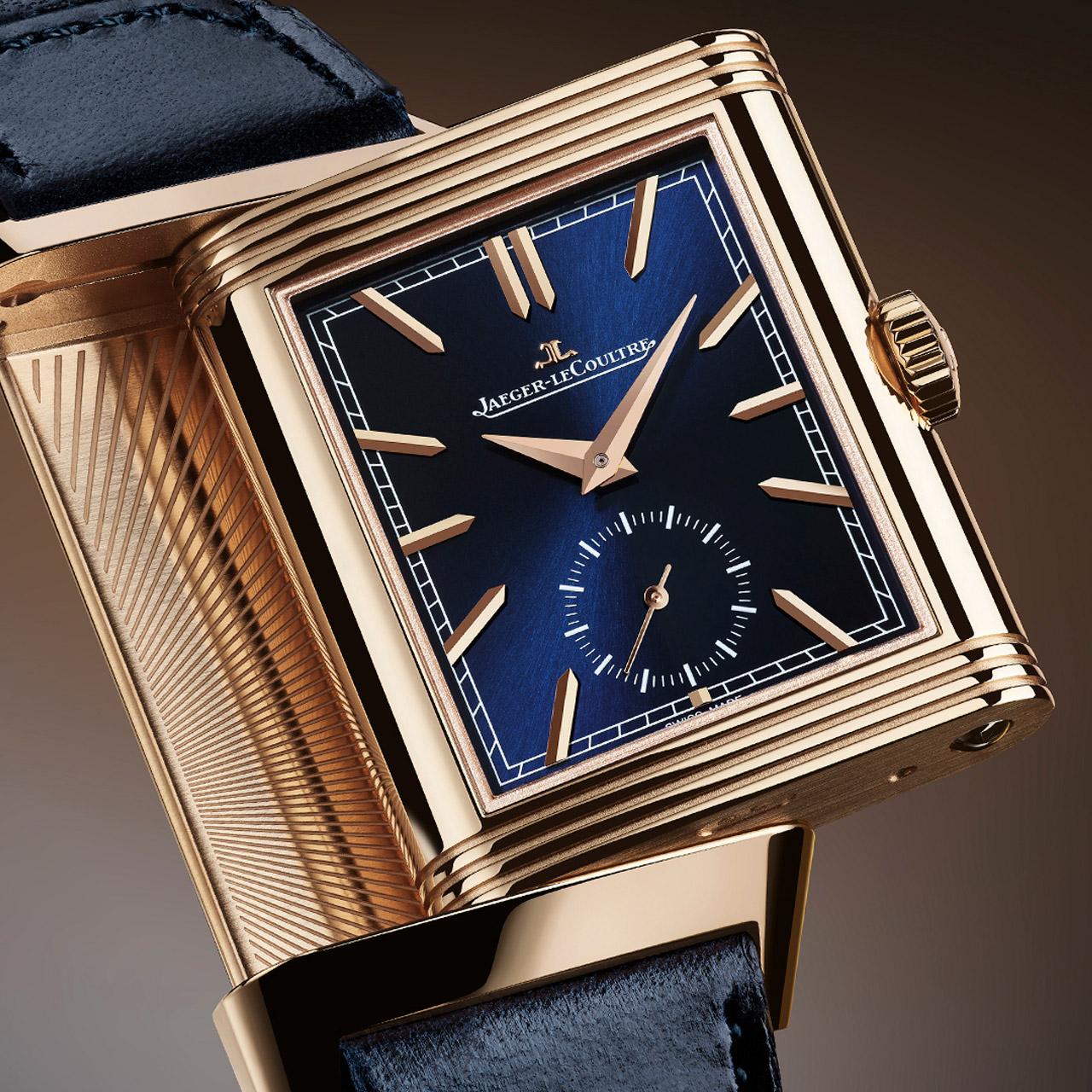 Jaeger-LeCoultre Reverso Tribute Duoface Small Seconds Pink Gold - Blue ref. Q3982590 front slide