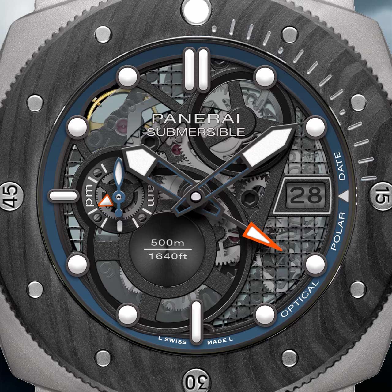 Panerai Submersible GMT Titanio Mike Horn Experience Edition ref. PAM01670 dial