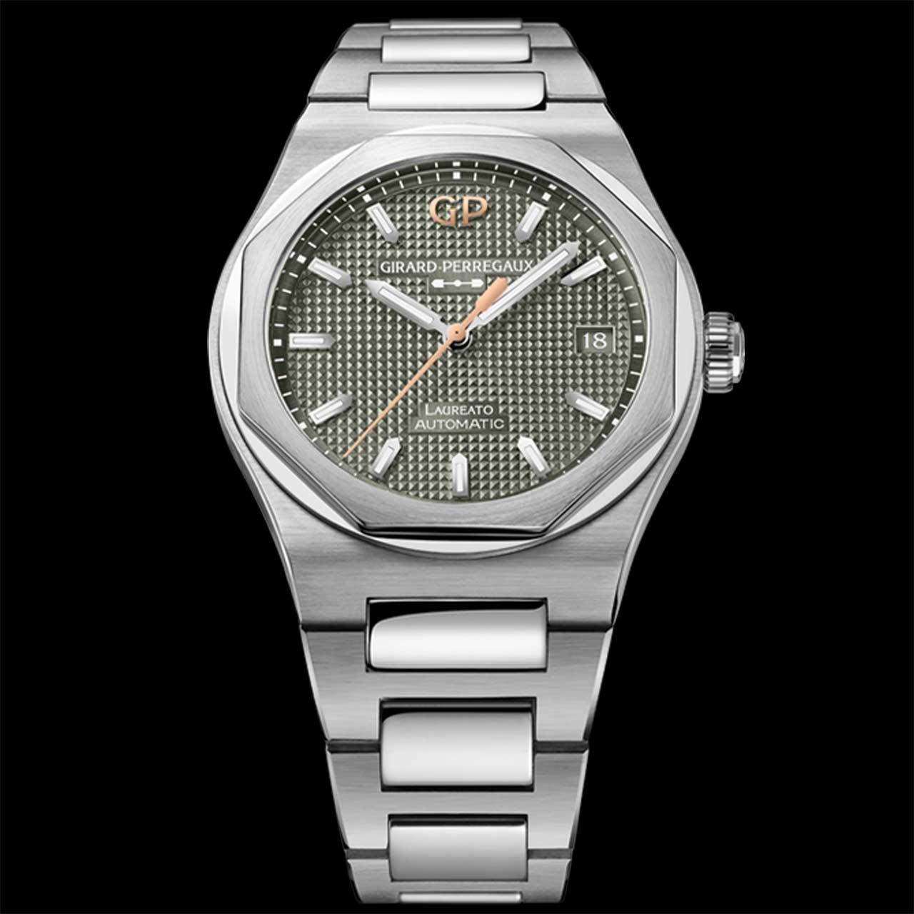 Girard-Perregaux Laureato 38 mm Sage Green and Midnight Blue ref. 81005-11-3407-1CM (sage green) front