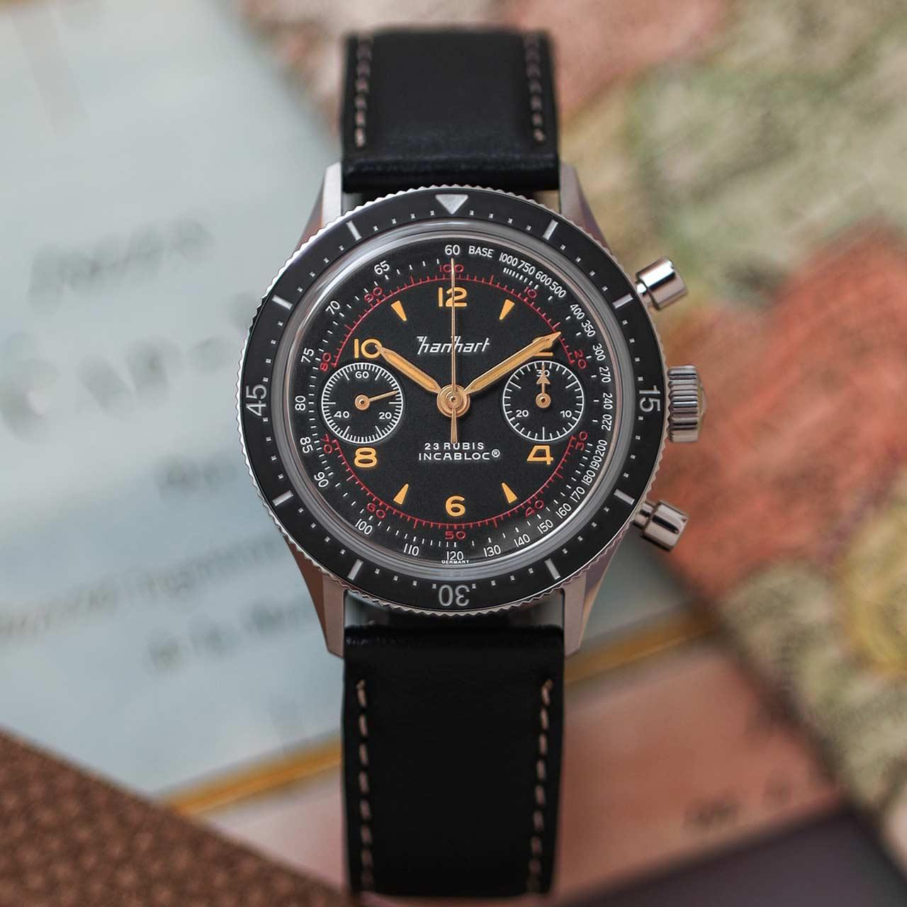 Hanhart 415 ES Chronograph ref. H703.210 black leather