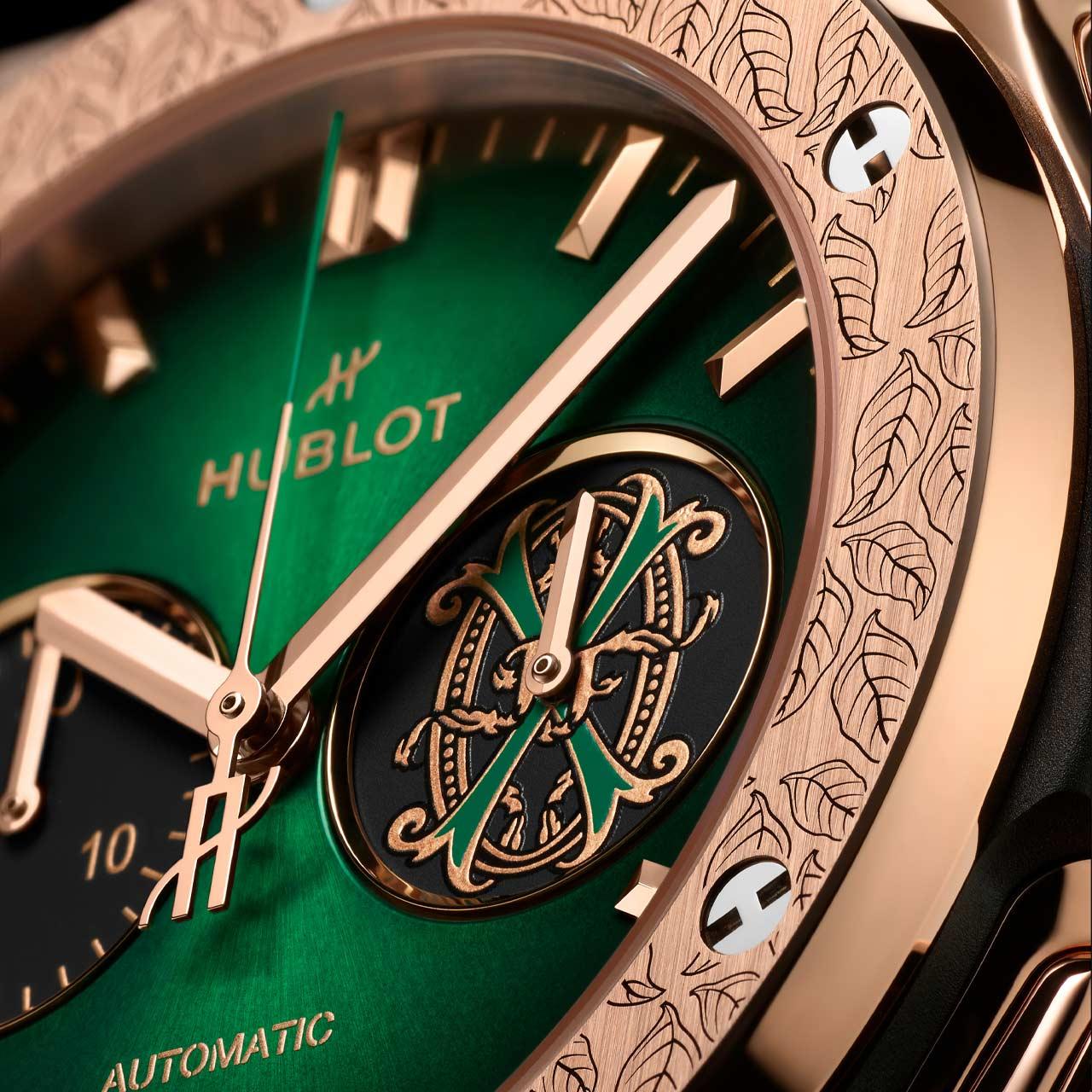 Hublot Classic Fusion Chronograph Arturo Fuente King Gold ref. 541.OX.8980.LR.OPX24 dial detail and bezel