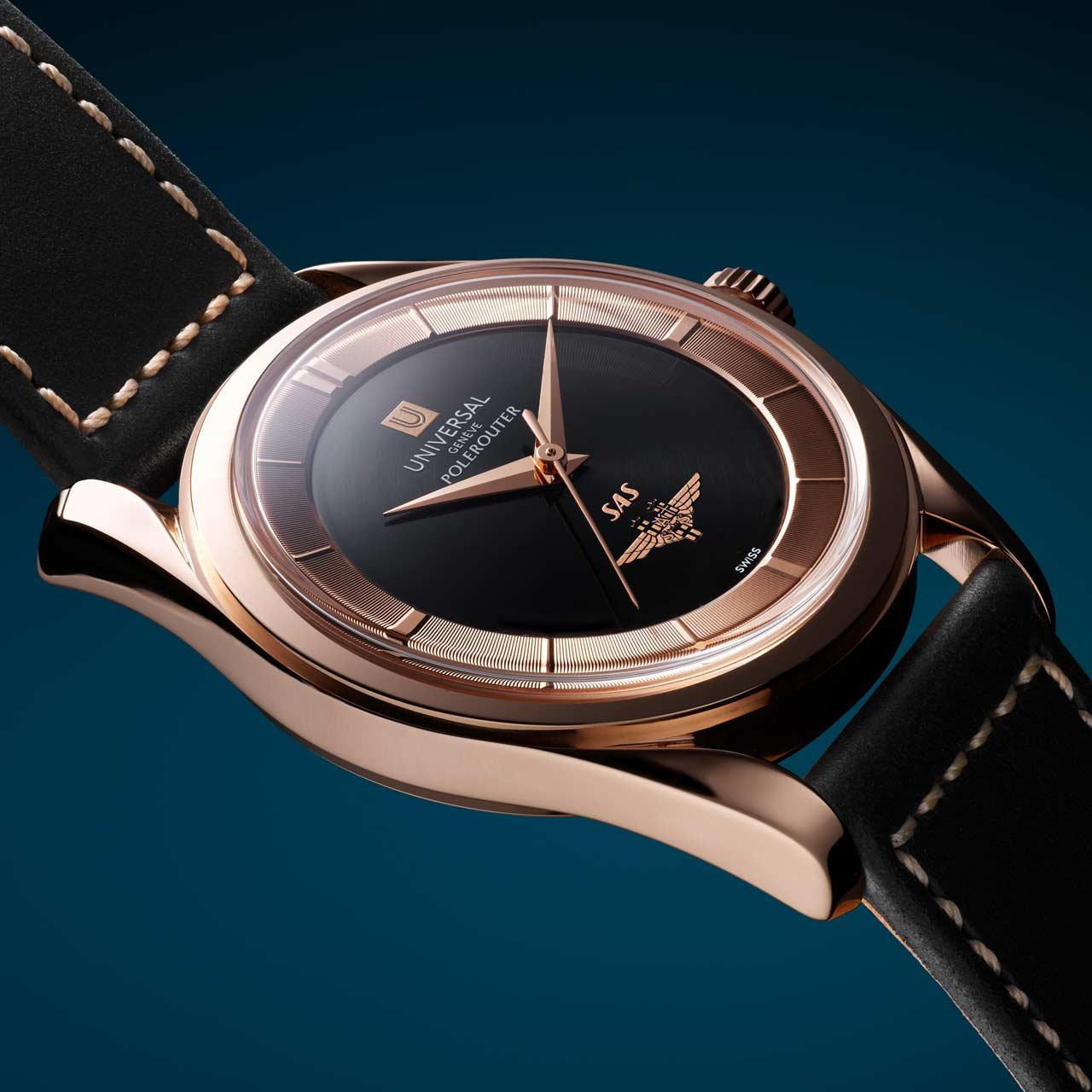 Universal Genève Polerouter SA Tribute ref. RU6910 (red gold, black dial) side