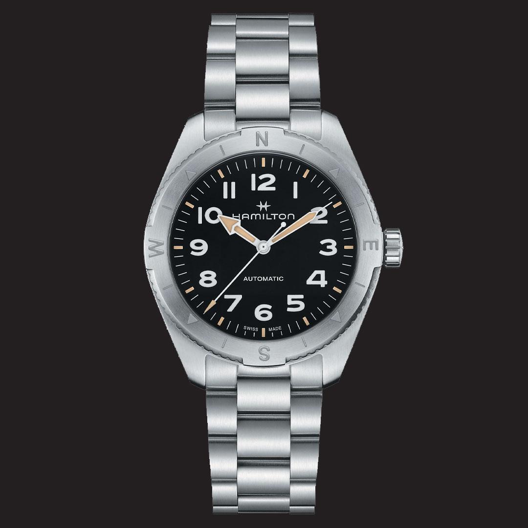 Hamilton Khaki Field Expedition Auto ref. H70225 and H70315 black with steel bracelet