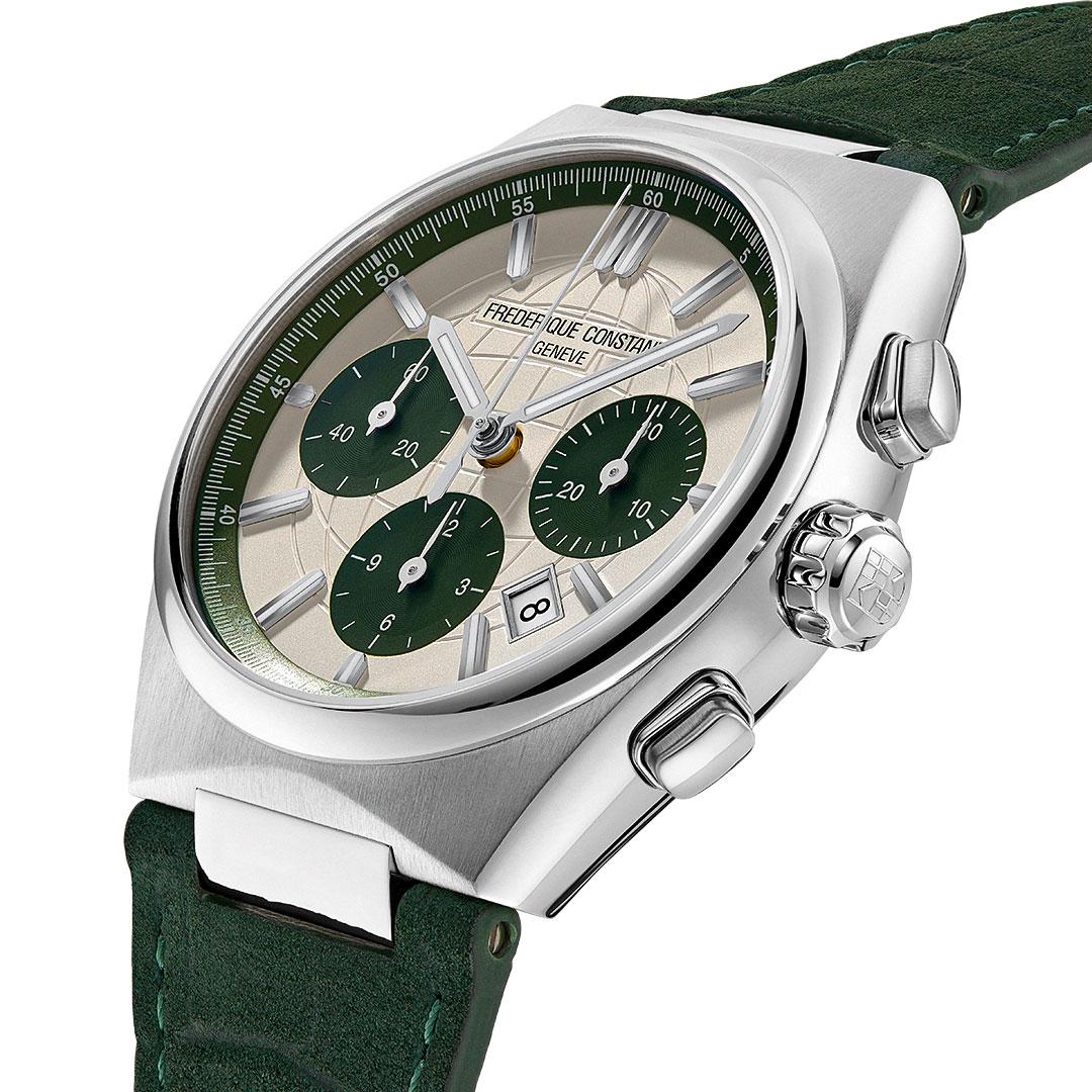 Frederique Constant Highlife Chronograph Automatic Silver/Green ref. FC-391SGR4NH6 steel side