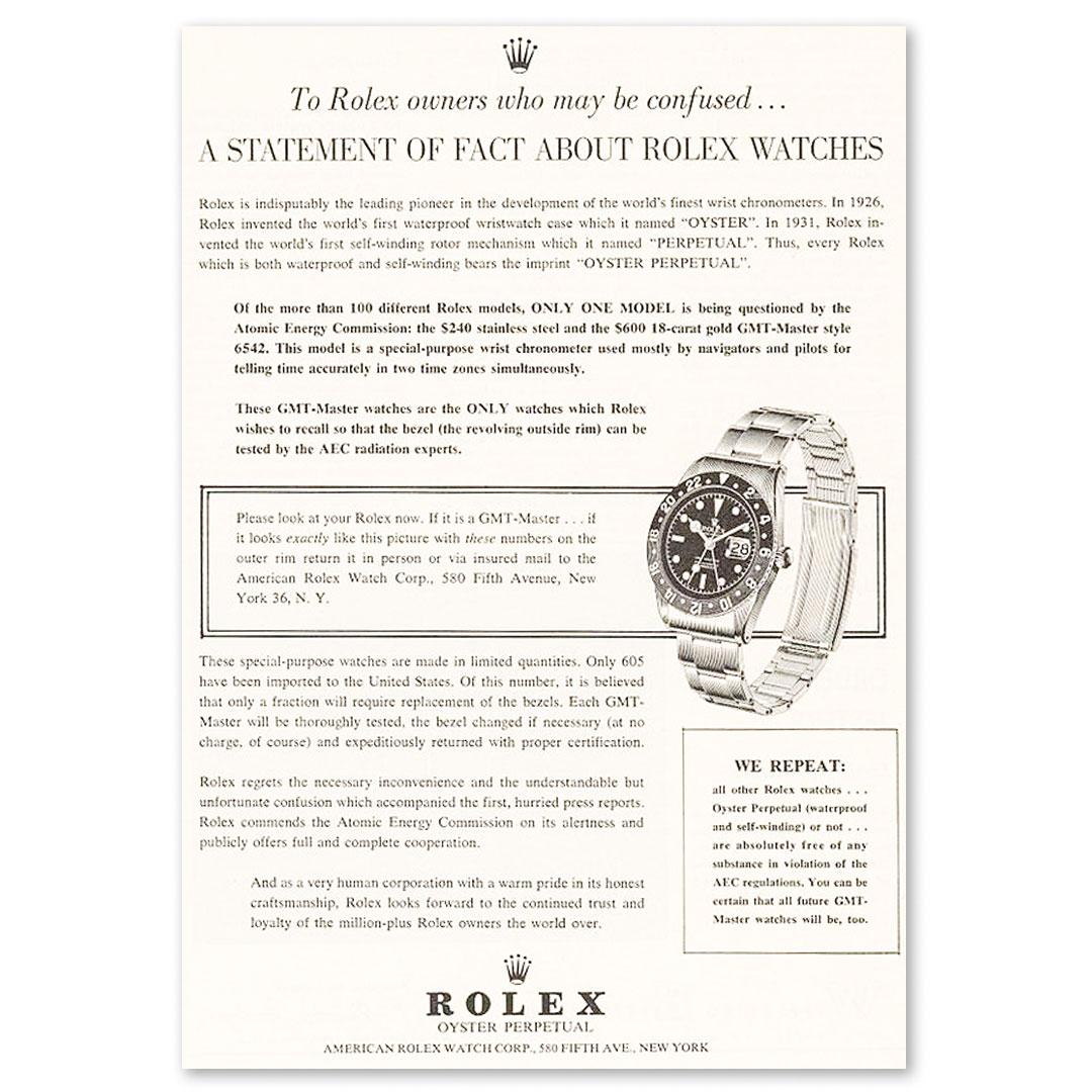 Rolex GMT-Master ref. 6542 statement about the bezel