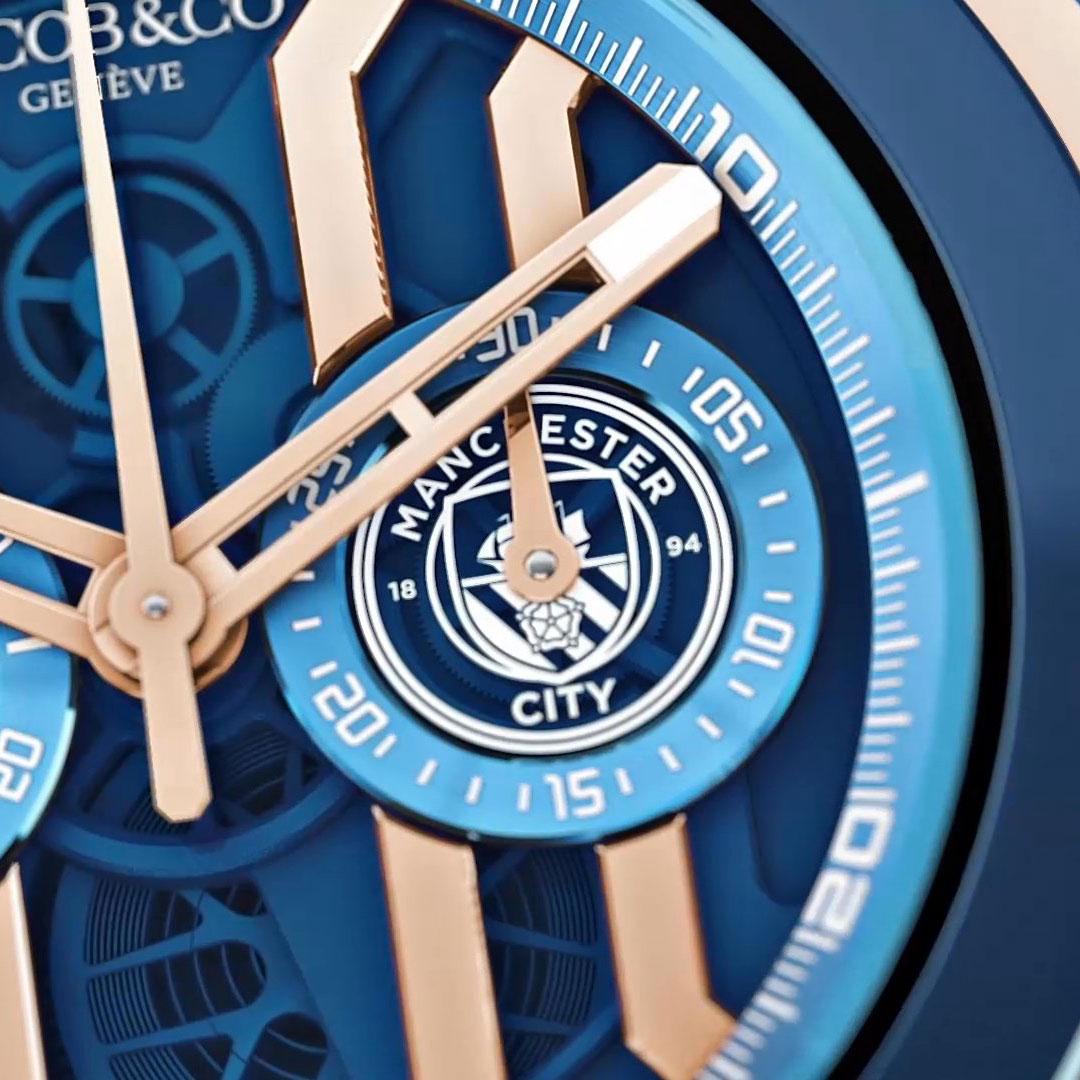 Jacob & Co. Epic X Chrono 44 Edition Manchester City ref. EC430.43 dial logo