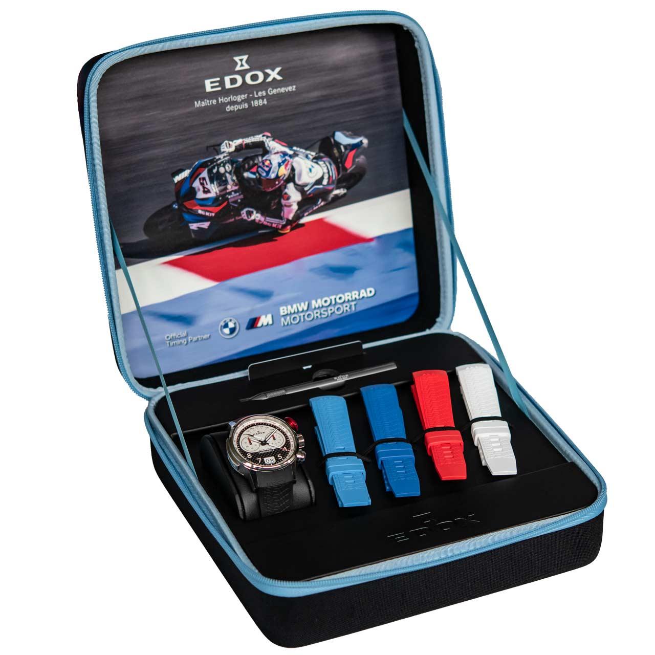 Edox Chronorally 45 BMW Motorrad Motorsport Limited Edition ref. 38003-TINR-CANBR box