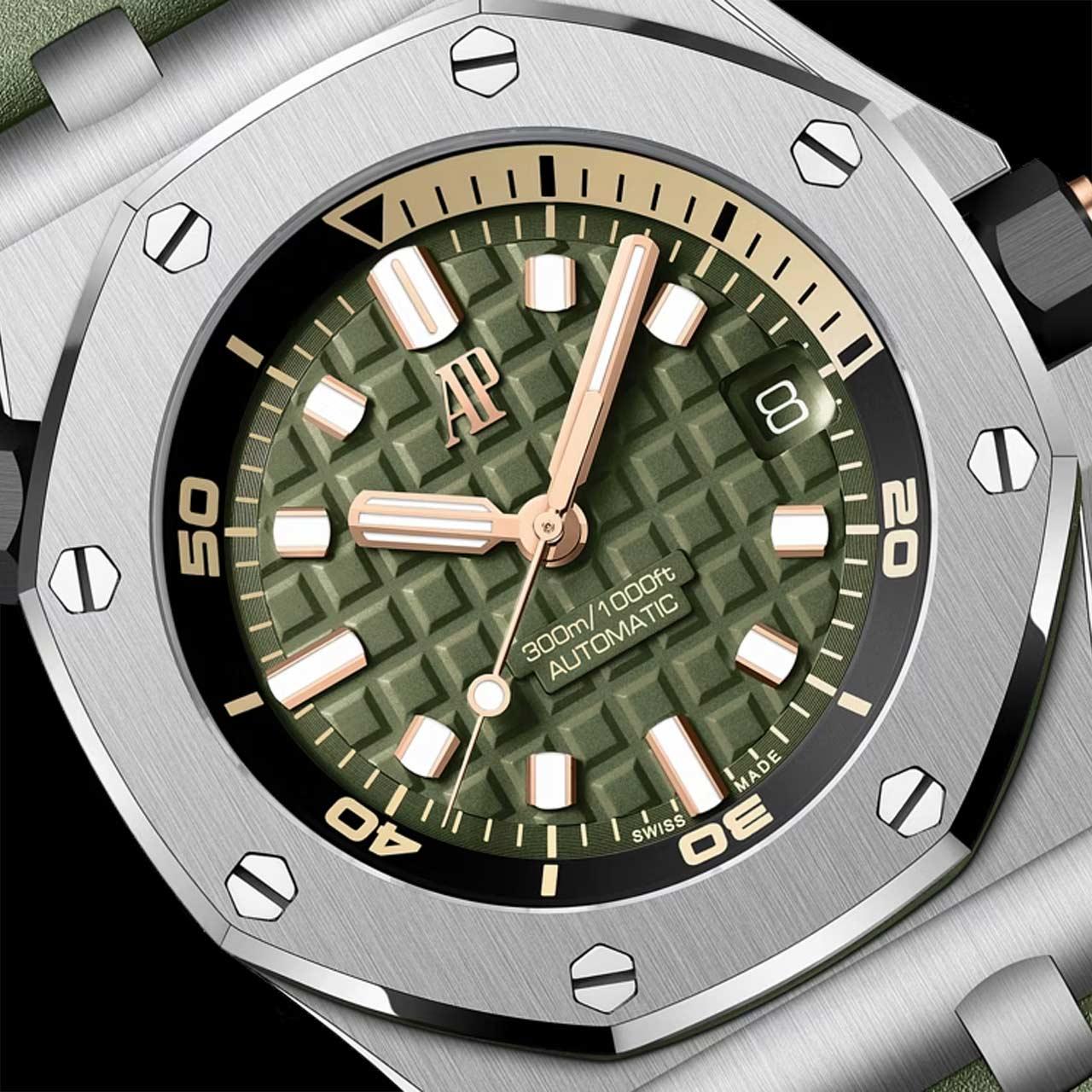 Audemars Piguet Royal Oak Offshore Diver Khaki Green ref. 15720ST.OO.A052CA.01 dial