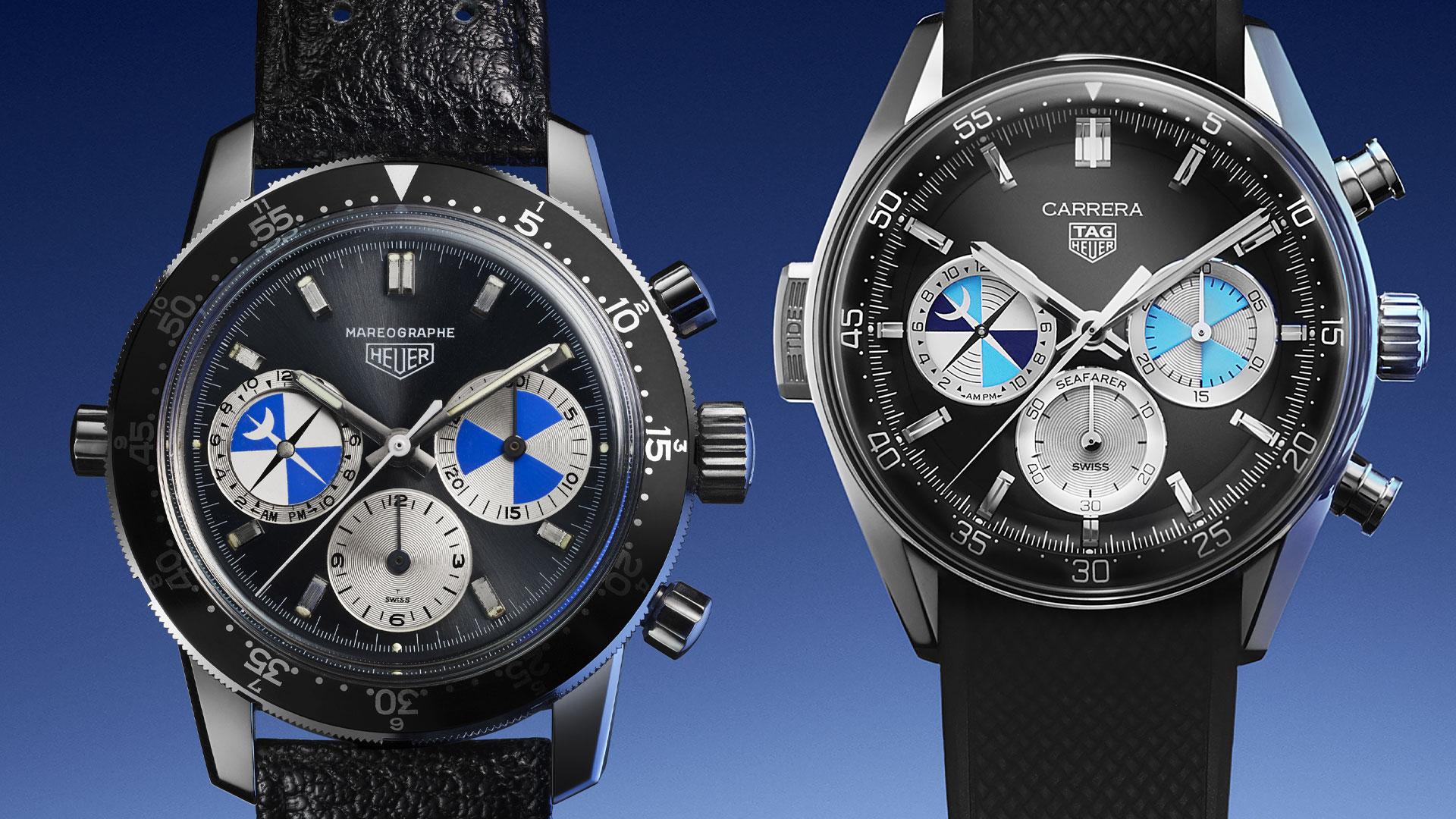 Heuer Mareographe ref. 2446C and TAG Heuer Carrera Chronograph Seafarer × Hodinkee ref. CBS2014.FT6293