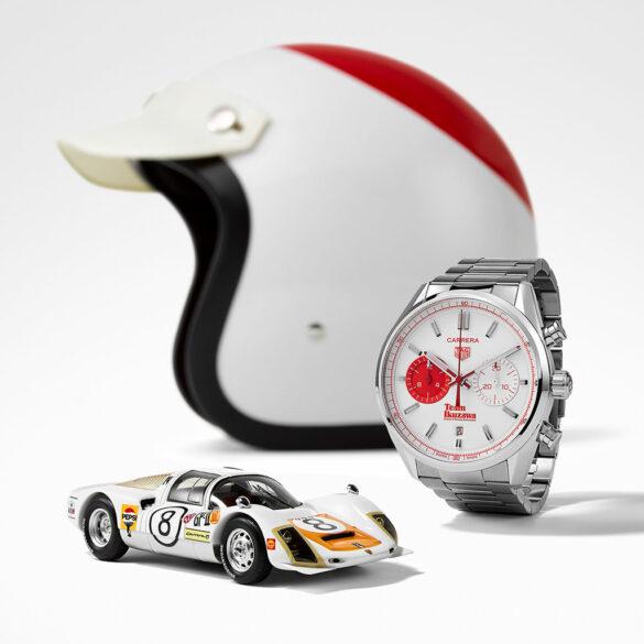 TAG Heuer Carrera Chronograph x Team Ikuzawa by Bamford helmet & car